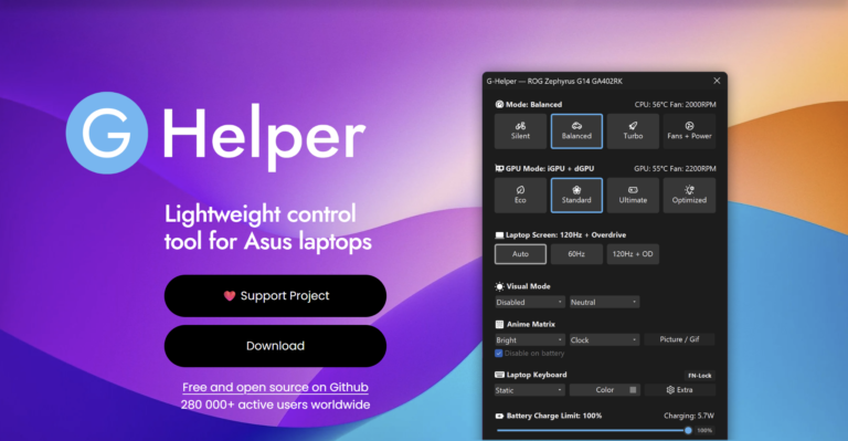 Asus laptop control tool interface