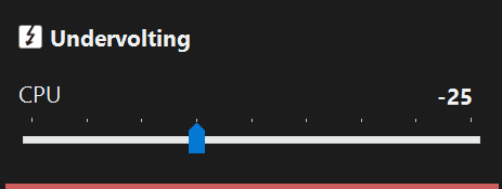 G-Helper Undervolting panel showing CPU slider set to -25 mV