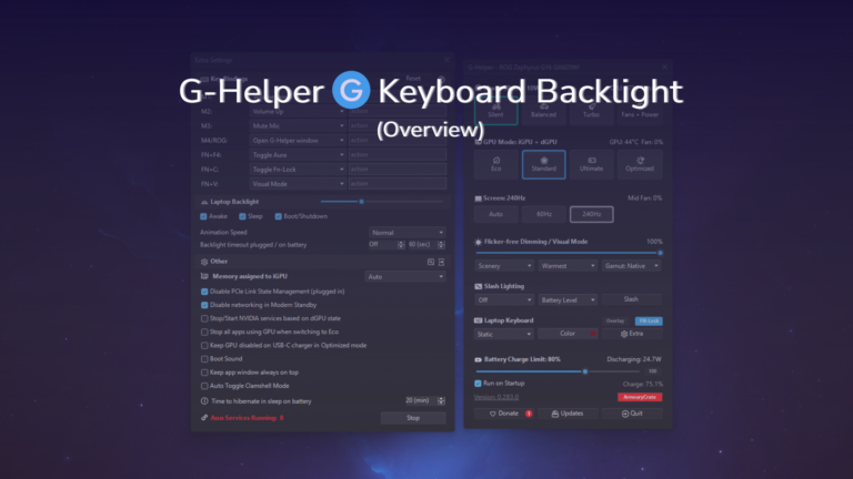 G-Helper keyboard backlight showing one color static settings for keyboard on laptop