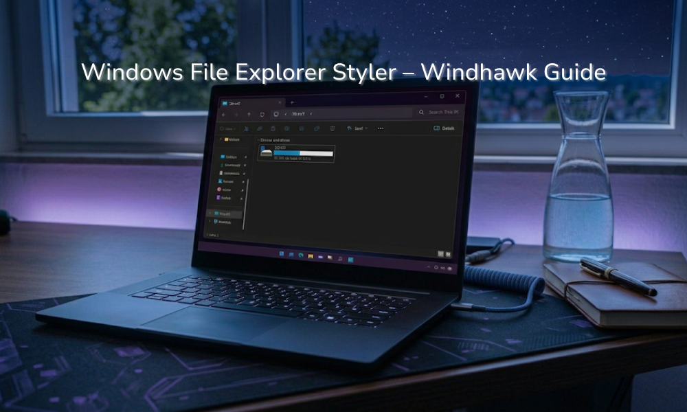 Laptop screen showing File Explorer with the Matter theme, one of the Windows 11 File Explorer Styler themes