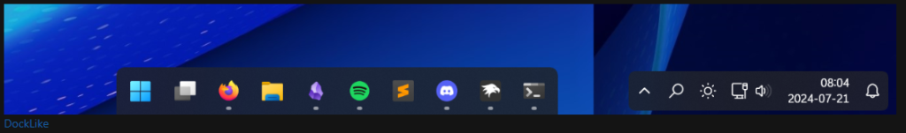DockLike theme from the Windows 11 taskbar themes in Windhawk