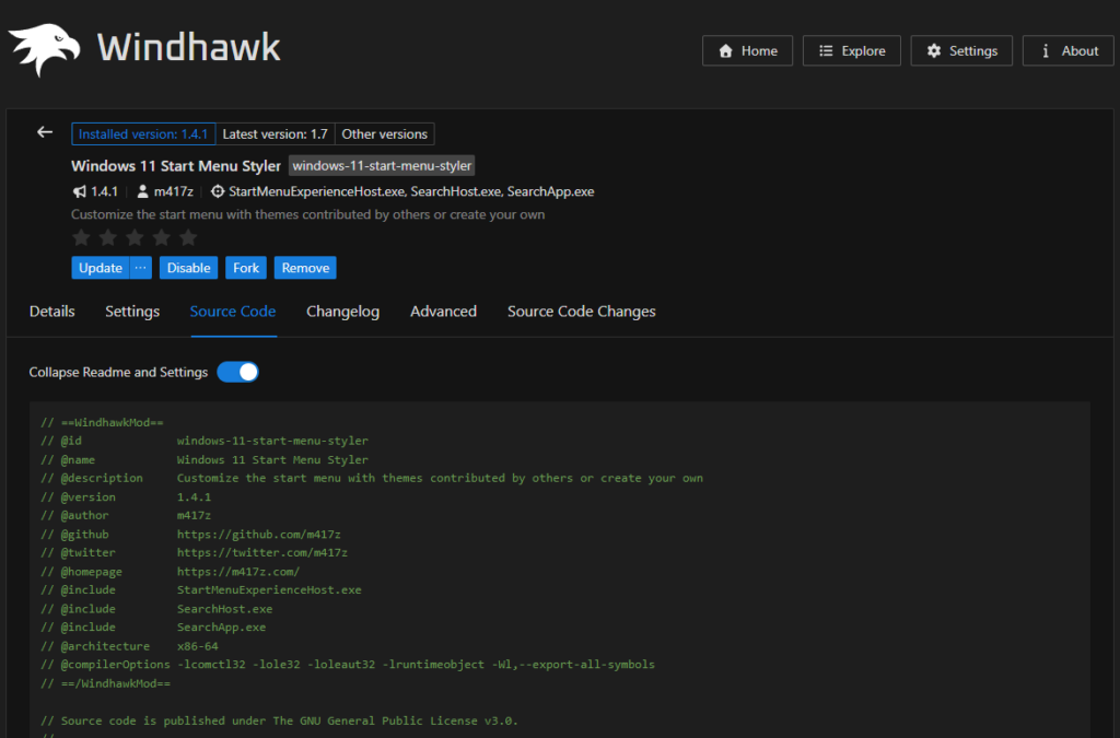 Checking if Windhawk mods are safe using the target process list and source code