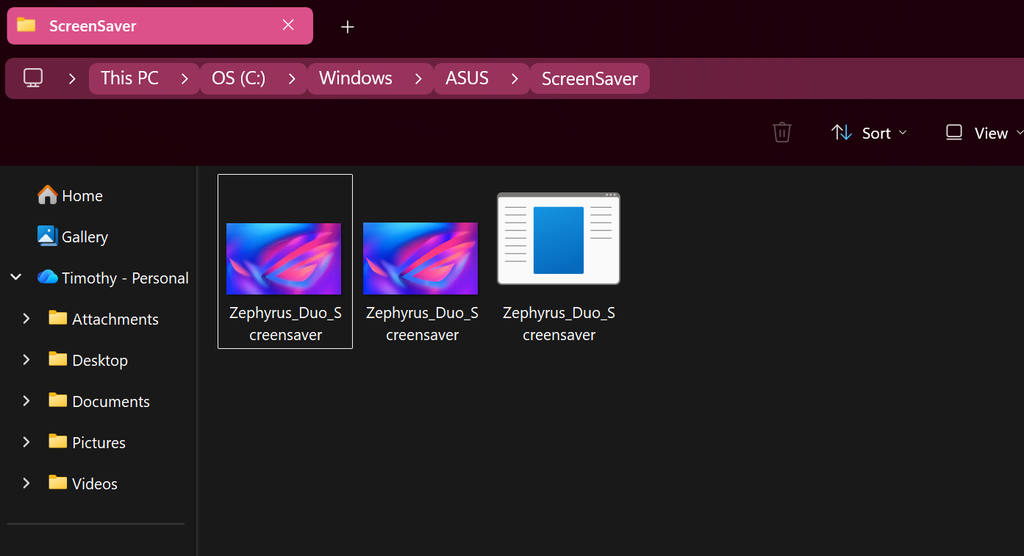 ASUS ScreenSaver folder missing the OLED Care screensaver from the ASUS OLED Care settings
