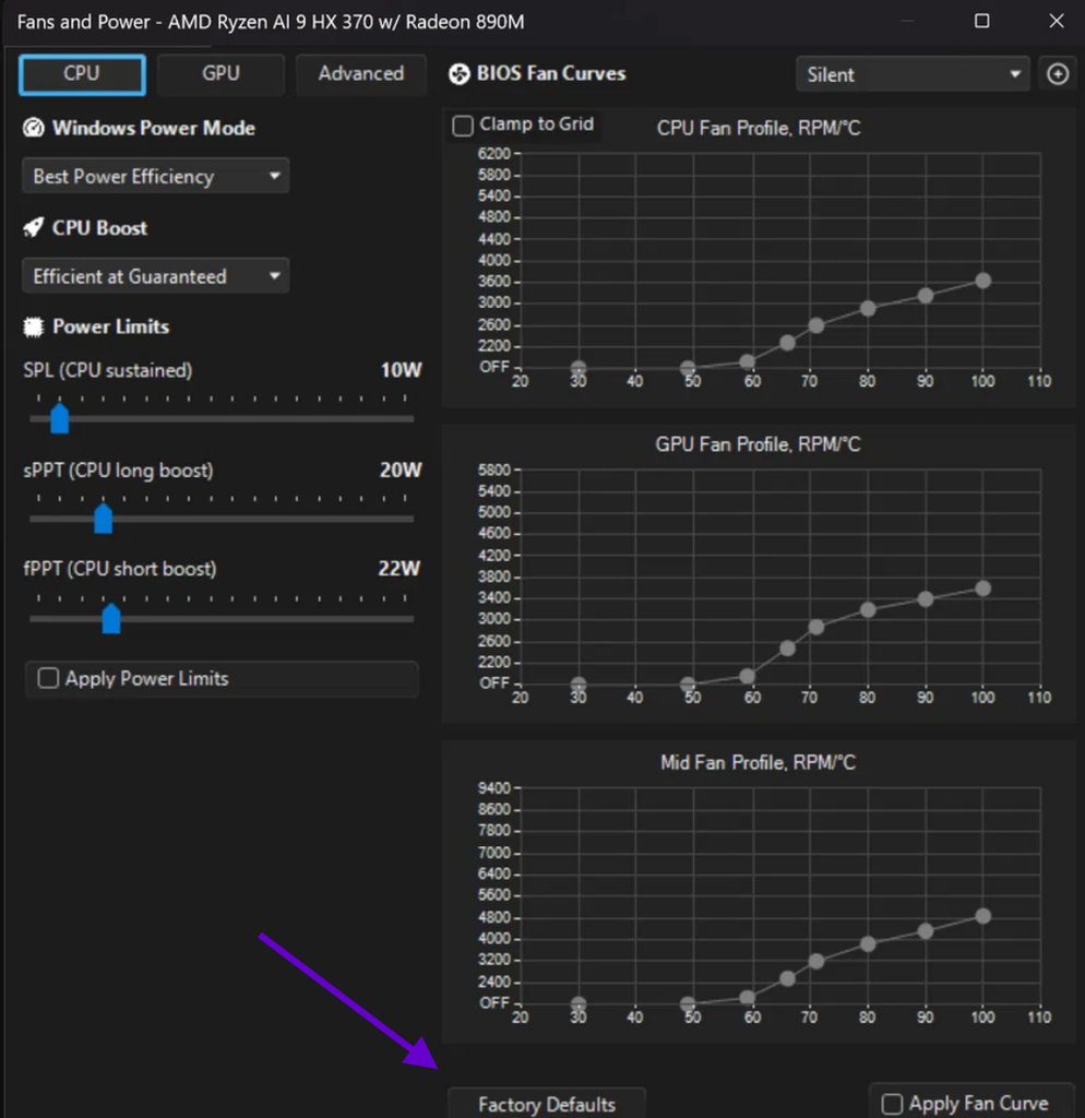 Factory Defaults button in G-Helper Fans and Power before you uninstall G-Helper
