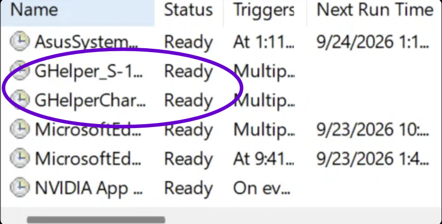 Two GHelper scheduled tasks left in Windows after you uninstall G-Helper