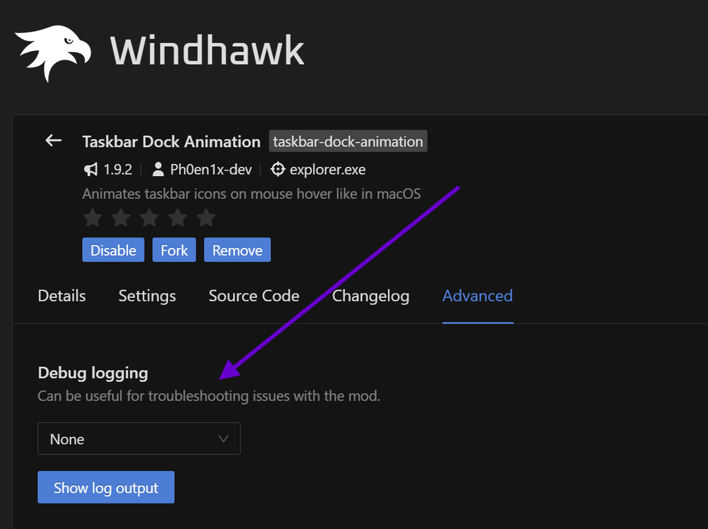 Windhawk not working debug logging advanced tab