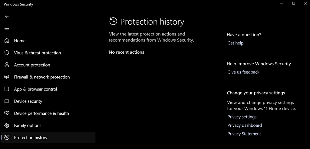 Windows Security protection history checking for Windhawk quarantine