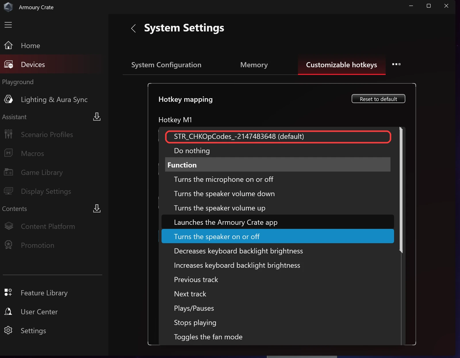 armoury crate customizable hotkeys function list