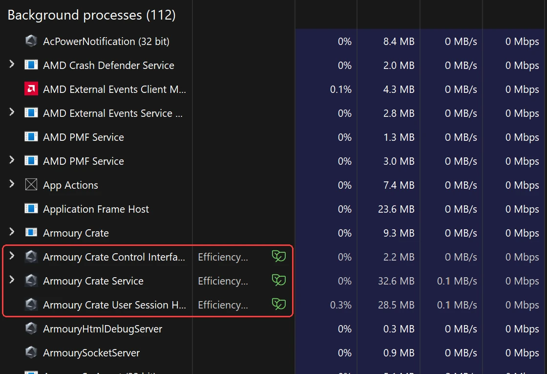 does armoury crate drain battery Task Manager Efficiency mode