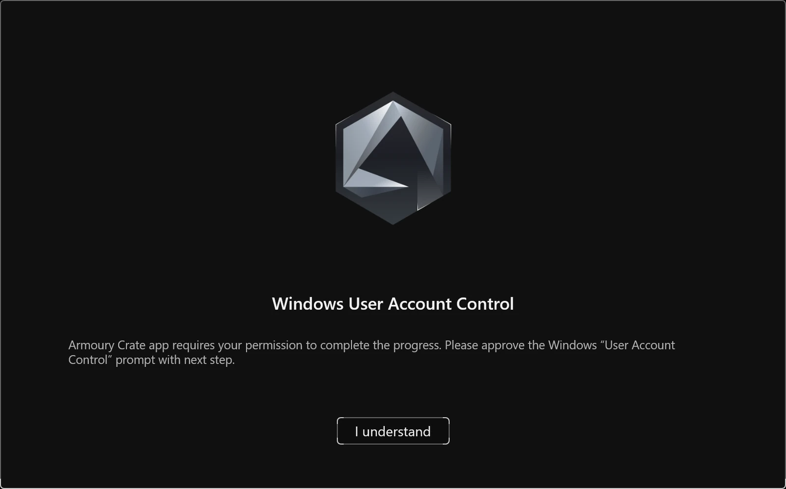 Armoury Crate Windows User Account Control notice during setup