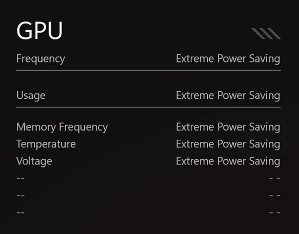 Armoury Crate Optimized GPU mode Extreme Power Saving on battery