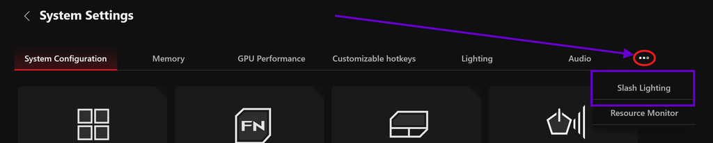 Armoury Crate System Settings Slash Lighting tab