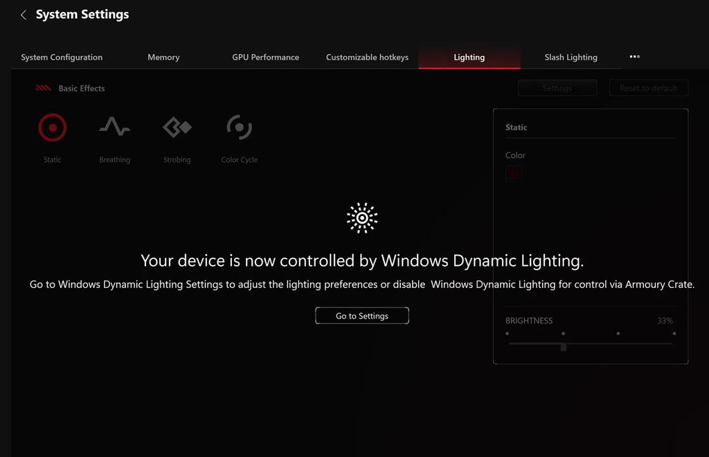 Windows Dynamic Lighting Background light control with Armoury Crate