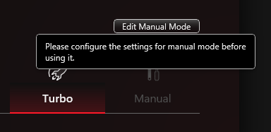 Armoury Crate Manual mode grayed out with configure settings tooltip