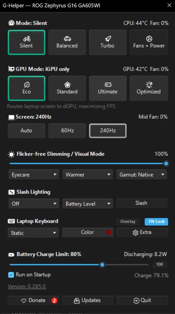 does windhawk use a lot of battery G-Helper discharge reading