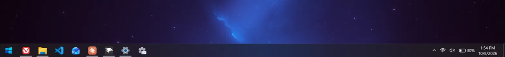 Windows 11 taskbar styled like Windows 10 with SunValley theme at 40 pixel height