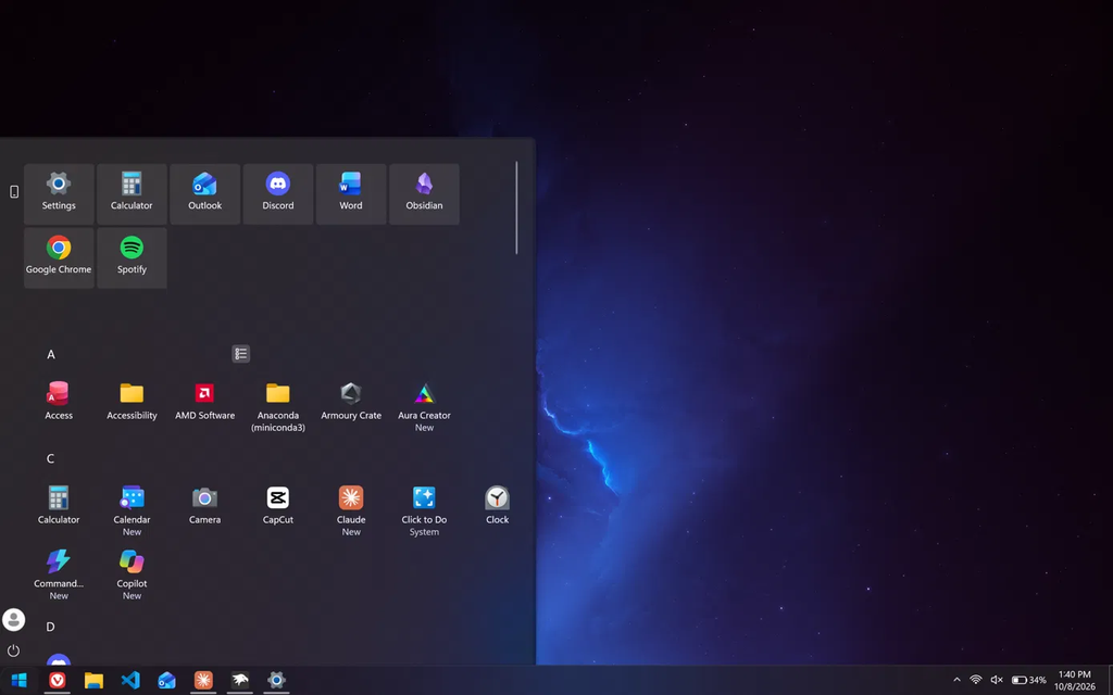 Windows 11 Start Menu Styler Windows10 theme showing apps as a grid on 26H2