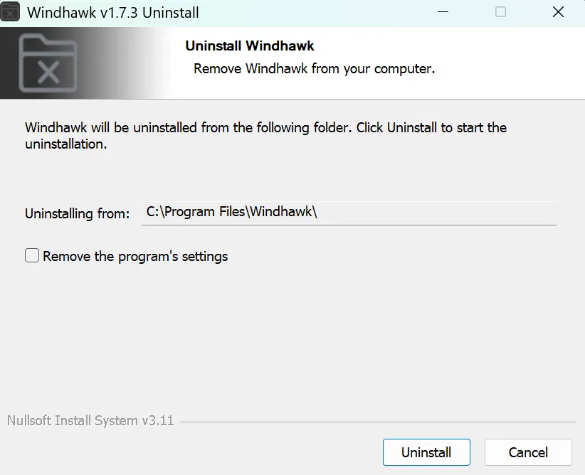 uninstall windhawk