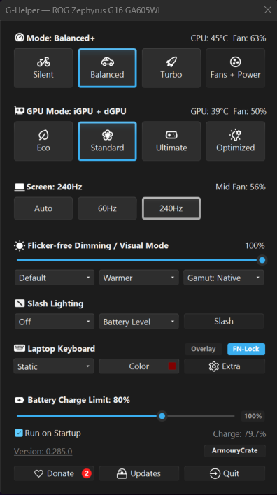G-Helper overlay badge turned off