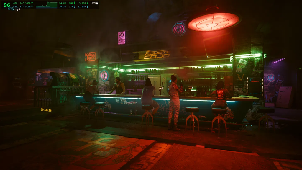 G-Helper GPU overclock test at stock settings in Cyberpunk 2077