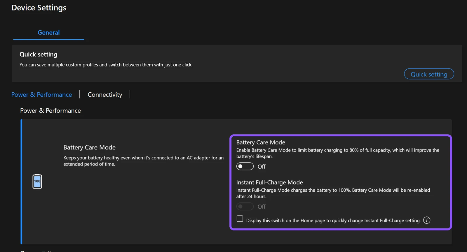 is myasus necessary on a ROG laptop: Device Settings with Battery Care Mode