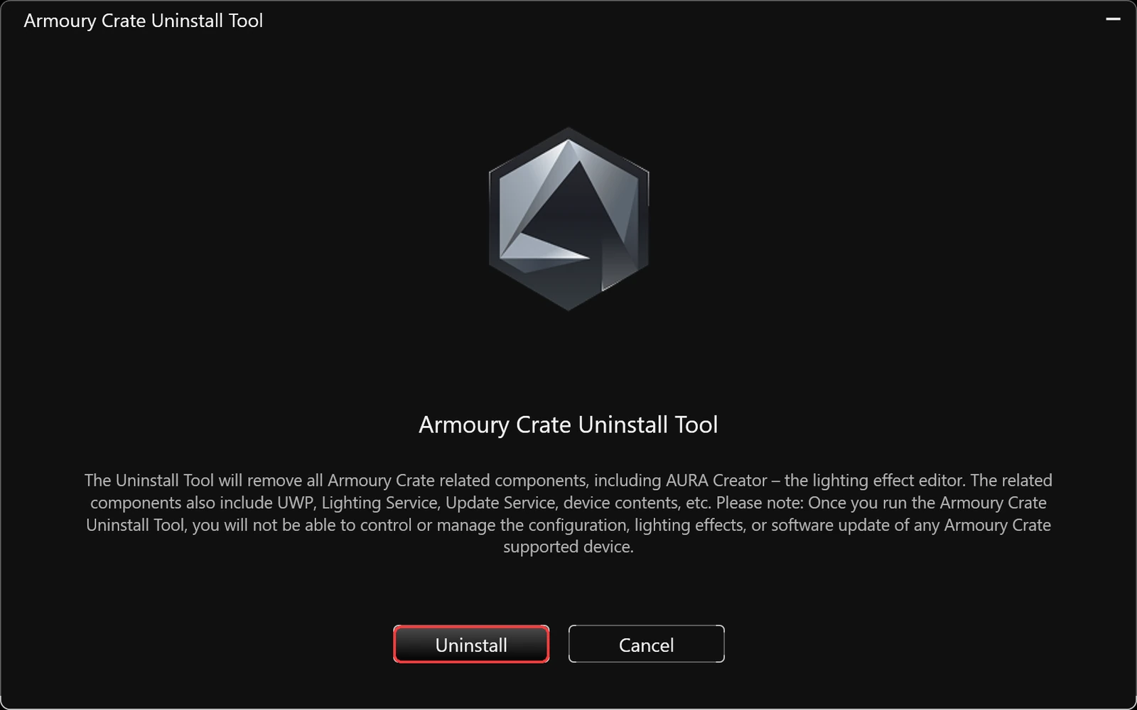 uninstall armoury crate